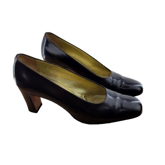 Escada Patent Leather Pumps Dark Chocolate Brown Womens SZ 8.5 Square Toe - Picture 1 of 9